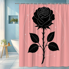 Black Rose Shower Curtain on Pink Background - Stylish Bathroom Decor