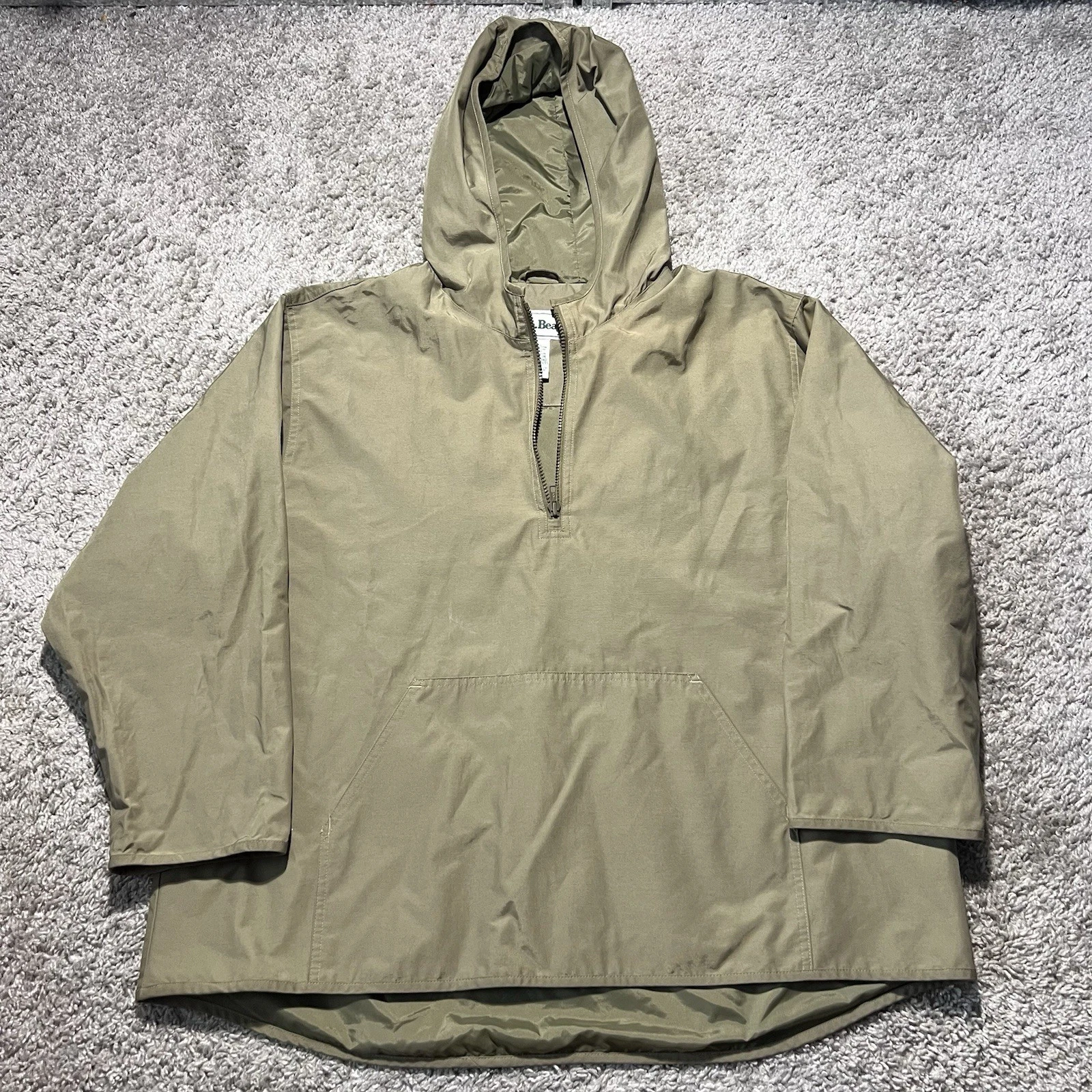 Vintage LL Bean 1/2 Zip Nylon Anorak Jacket Mens 2XL Pullover Tan Brown Hood