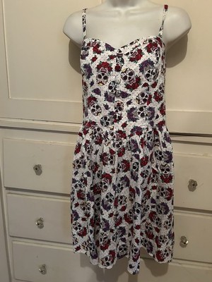 Hell Bunny Poison Love Skulls & Roses Goth Rockabilly Pinup Fit & Flare Dress XL