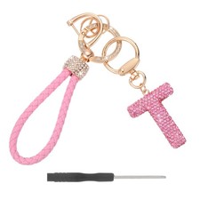 Initial Letter Keychain Letter T - Initial Wristlet KeyChain Pink