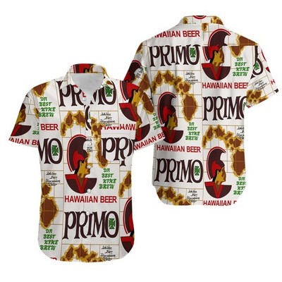 Hawaiian Primo Beer Aloha Shirt - Black and White Tropical Print for Men and Wom