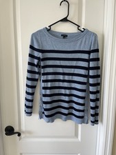 Talbots Light Blue and Navy Striped Cotton Blend Knit Sweater XS Petite
