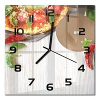 Wanduhr Aus Glas FüR Wohnzimmer Und Arbeitszimmer Pizza Schwarze Zeiger 30X30 Cm