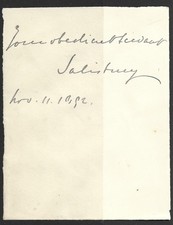 1892 Piece Signed by Lord Salisbury Prime Minister