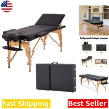Luxurious Black 24" Wide Spa Bed - Adjustable Height, 3-Fold Portable Table