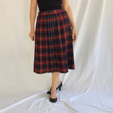 80s/90s Red, Blue, and Green Plaid Pleated Midi Skirt
