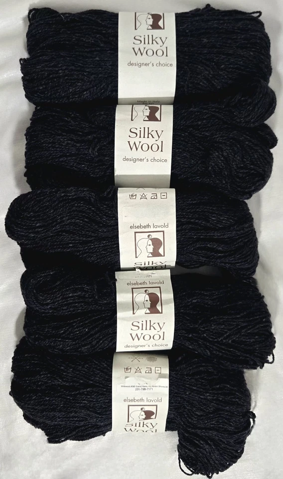 New Lot of 6 Elsebeth Lavold Silky Wool Yarn 65% Wool 35% Silk Black DK Weight - Image 2 of 4