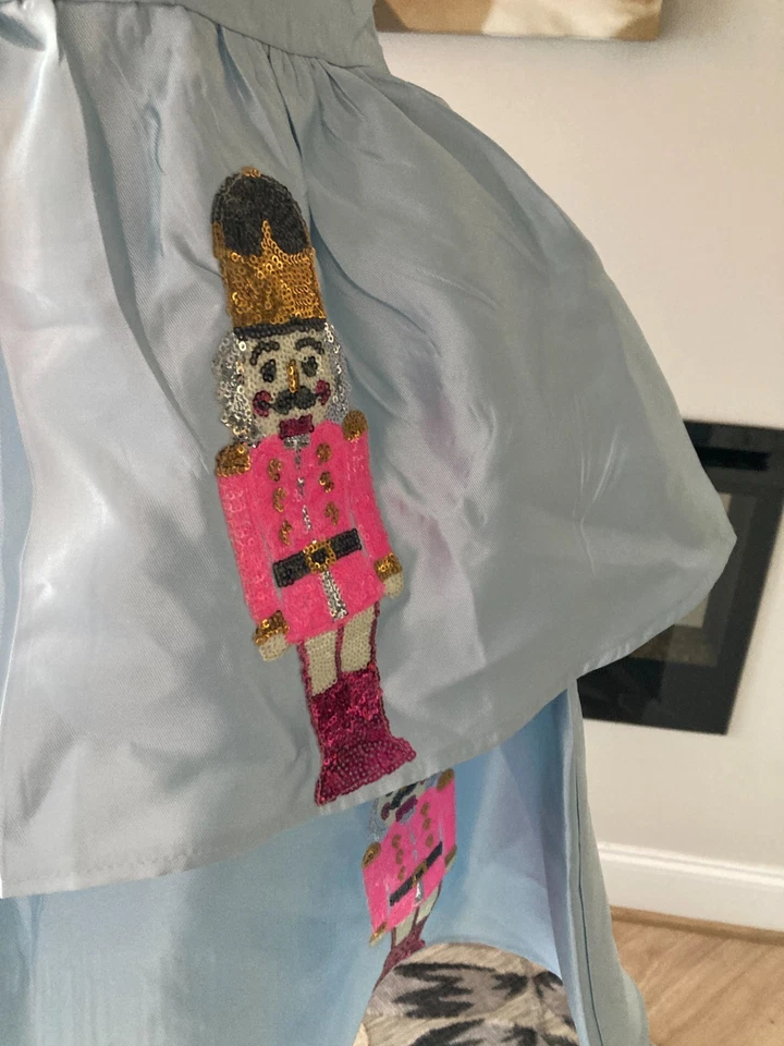 Judith March Nutcracker Mini Dress Large Icy Blue Satin Sequin Christmas Holiday - Image 4 of 4