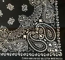 Hav-A-Hank USA Made Cotton Paisley Bandanna 22"X22" Black  White