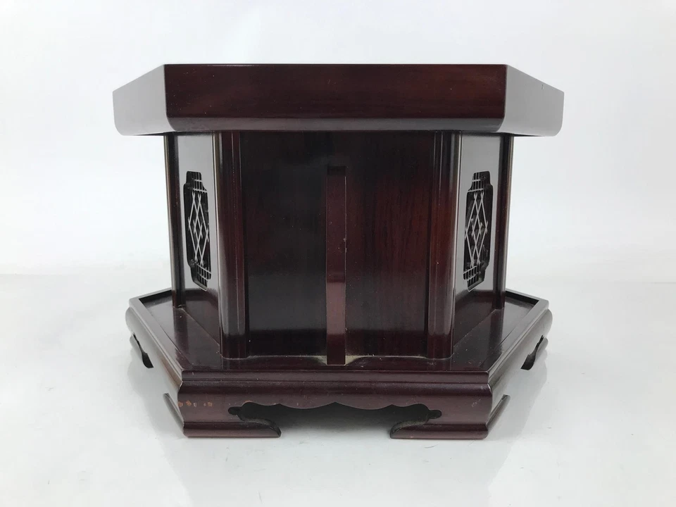 Altar budista japonés grande campana cantora de madera soporte Orin de colección hexagonal BA717 Foto 3 de 4