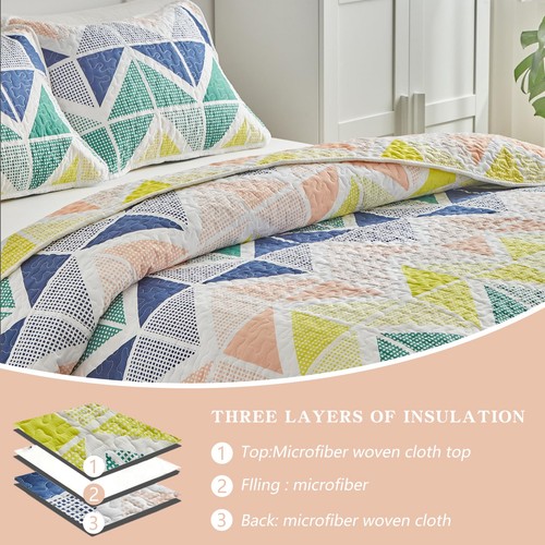 Quilt Set for Summer 3 Piece Reversible Colorful Quilt Set King Size with Nav... - Picture 7 of 9