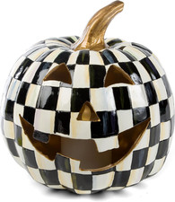 MACKENZIE-CHILDS Courtly Check Illuminated Jack-O  -Lantern, Black-And-White Ligh