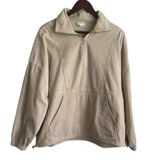 Le Lis Women Top M Beige Collared 1/4 Zip Popover Corduroy Shacket Gorpcore