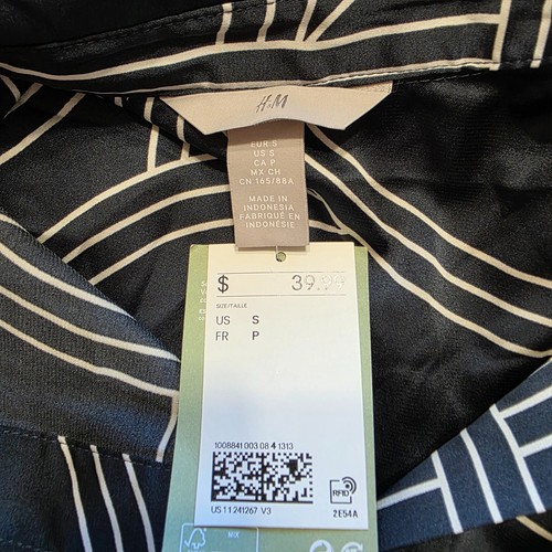 NWT H&M Midi Maxi Dress S Navy Geometric Print Button Front Belted - Picture 5 of 6