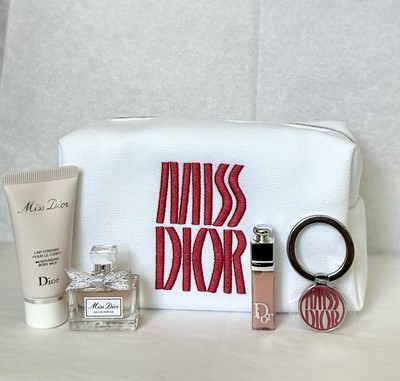 5PC DIOR Miss Dior EDP 5ml/Body Milk/Lip Maximizer PINK/Phone Ring & Makeup Bag