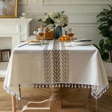 Cotton Linen Rectangular Tablecloth - Resistant & Waterproof - Machine Washab...