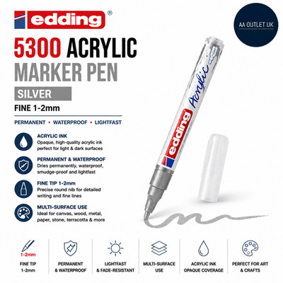 Edding 5300 Acrylic Marker Silver Fine 1-2mm Waterproof Paint Pen Art Canvas