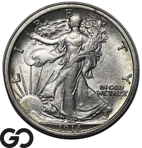 1916 Walking Liberty Half Dollar, Scarce This Nice, Choice BU++ Better Date
