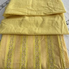 3 x Seersucker Yellow/floral Remnant Pieces of Fabric