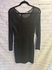 Just Me Women’s Black Long Sleeve Mesh Cut Out Sparkly Mini Clubbing Dress Sz L