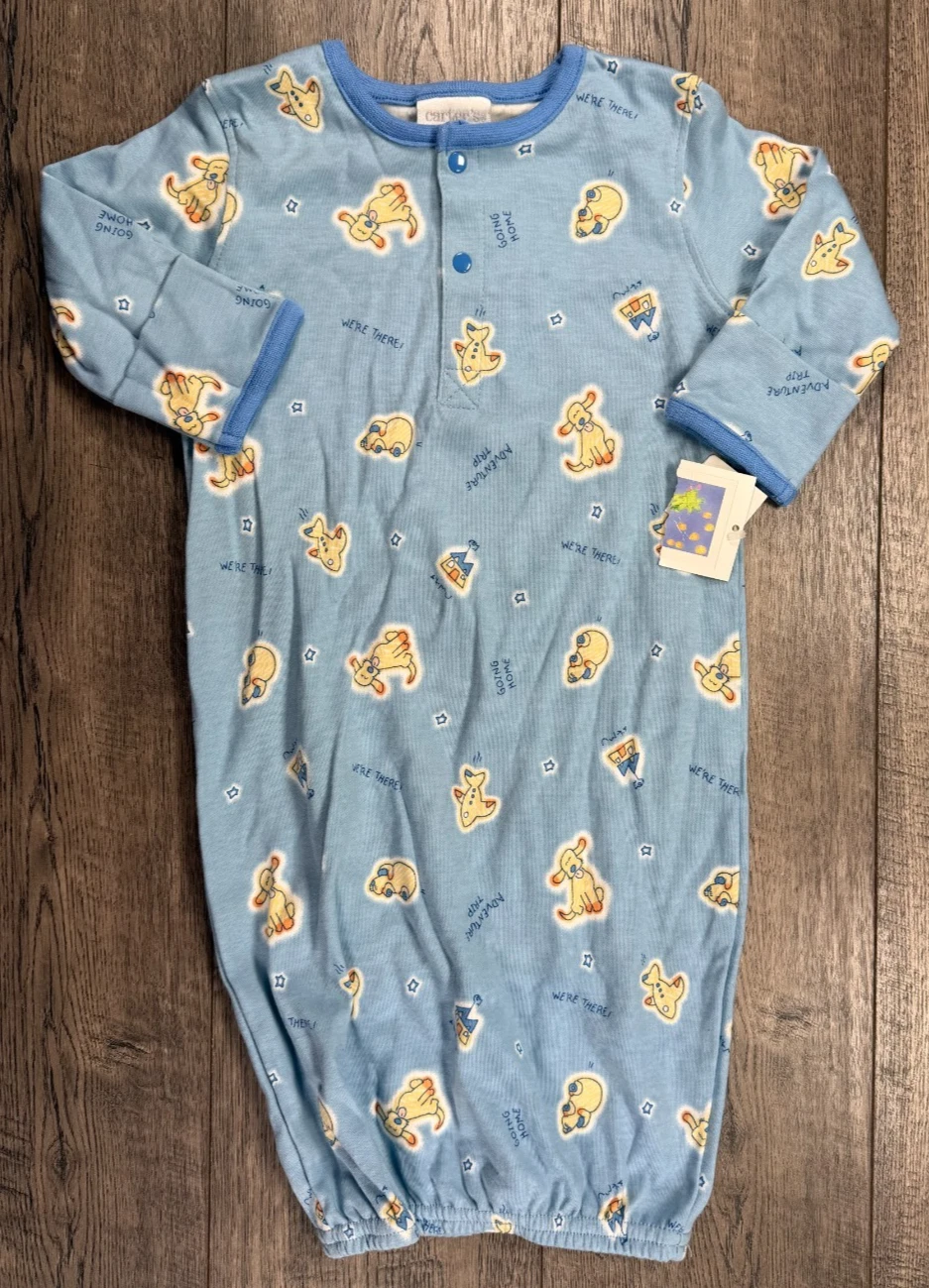 Baby Boy Clothes New Vintage Carter's 0-3 Month Namae Emu Blue Dog Sleep Gown