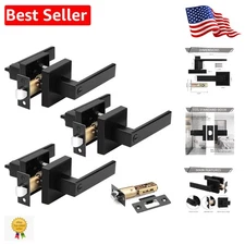 3 Pack Matte Black Privacy Door Handles - Heavy Duty Keyless Door Knob Set