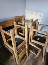 Solid Oak Dining Chairs with Brown Upholstered Seat Set of 4