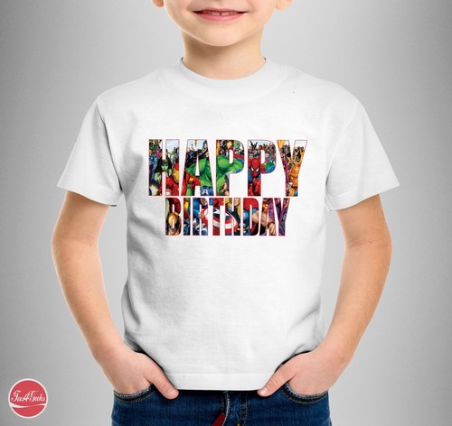 MARVEL Buon Compleanno Bambini T-Shirt Uomo Donna TAGLIE REGALO FUMETTO Tee  | eBay