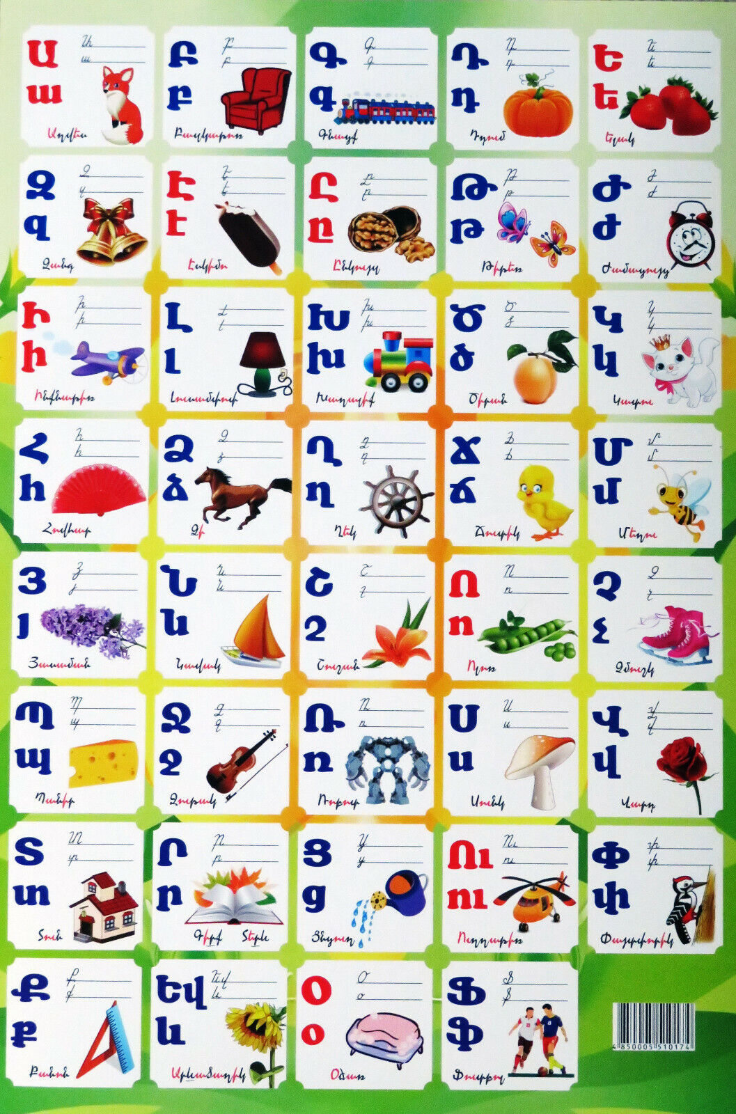 Armenian Letters Alphabet Board Children Kids Learn 13in x 19in (33cm x  50cm)