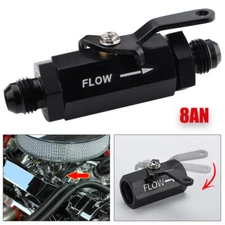 AN8 Inline Fuel Filter Shut Off Valve Cut Off W/Cable Lever 8AN Aluminum Black