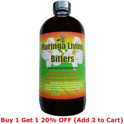 Organic Moringa Living Bitters, Herbal Dietary Supplement, Detox & Energy 16 OZ
