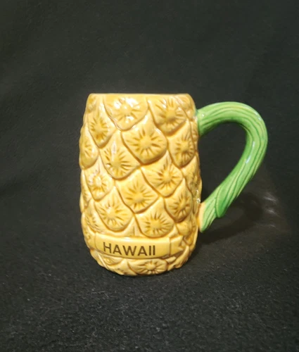 Hawaiian Hand Painted Ceramic Pineapple Shaped Coffee Mug 16 oz.