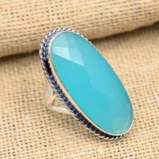 Blue Chalcedony Gemstone Handmade 925 Sterling Silver Ring Jewelry
