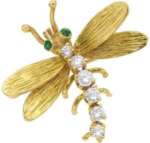 Authentic 1.50Ct Round Cut Real Moissanite Dragonfly Brooch Pin 14K Yellow Gold Plated