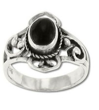 Sterling Silver Scrollwork Filigree Stone Ring