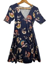 Old Navy Maternity Dress Sz XS Navy Floral Faux Wrap Ruched Jersey Knit Stretch