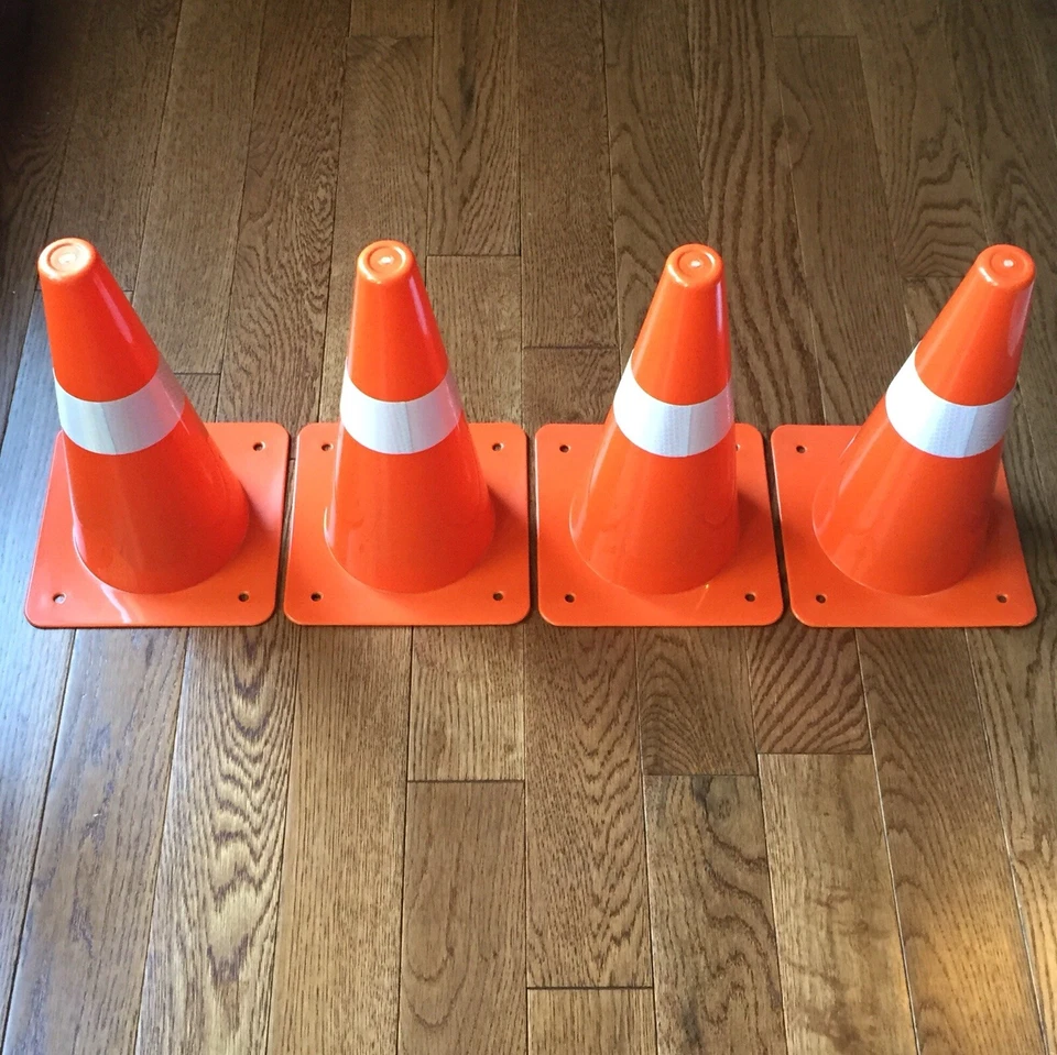 4 Orange Safety Cones Reflective Traffic Sports Night Mountable Stackable Set - Image 2 of 4