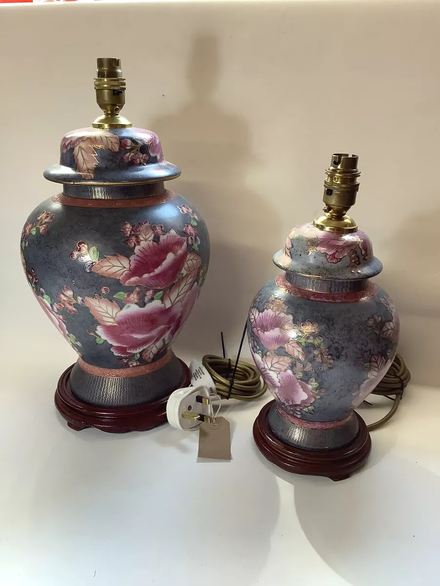 Vintage Hand Painted Ceramic Chinese Lamp Base x2Ref.W 5