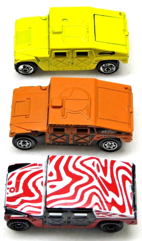 Matchbox Humvee Trucks Diecast Lot of 3 Red Print, Yellow and Orange Collection - Image 3 of 4