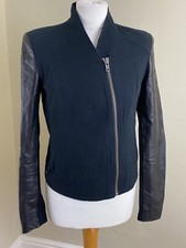 Helmut Lang Black Cotton/wool Textured Zip Up Jacket Leather Sleeves Size S