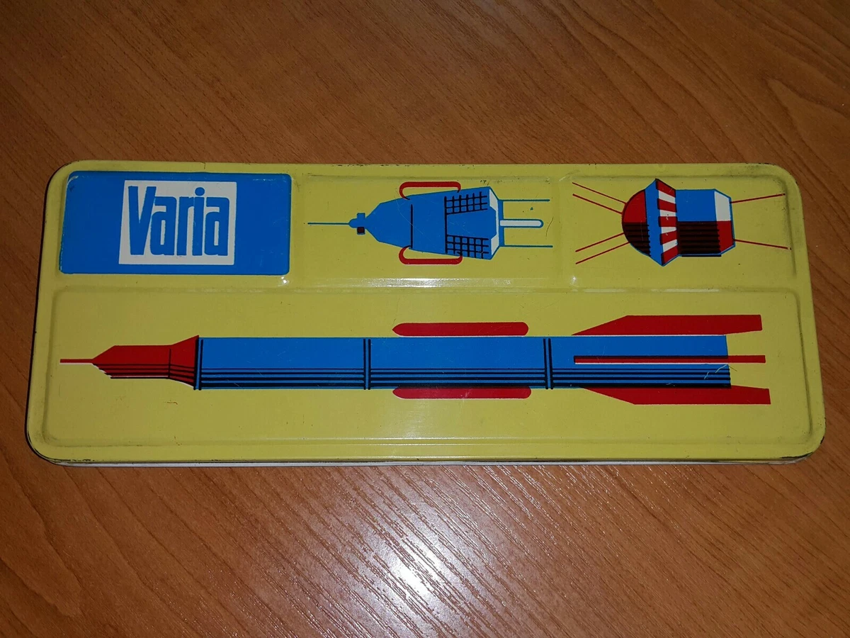 VINTAGE VARIA PENCIL BOX 60s ART DECO DDR GDR COSMIC AGE SPACE MOTIVE ROCKET