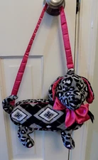 Furry Couture Plush Puppy Dog Purse Leopard Plaid Black White Hot Pink Ribbon EC