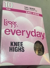 NEW Leggs Everyday ONE SIZE 10 PAIR NUDE Sheer Toe Knee High Pantyhose USA
