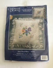 Candamar Designs Inc. Pansy Floral Pillow Candlewicking /Embroidery Flowers