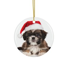 Hanging Ceramic Christmas Tree Ornament - Shih Tzu Puppy Design
