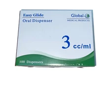 Easy Glide 3ml 3cc Oral Syringe, Sterile, Caps Included, 100 Pack