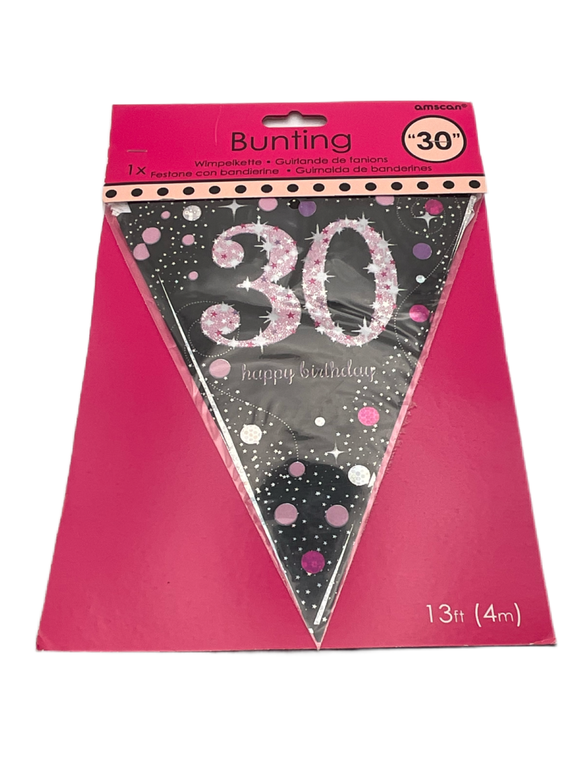 Happy 30th birthday black pink themed 4m bunting flags banner party