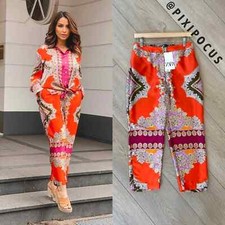 ZARA NEW SATIN PRINTED FOWY PANTS STRAIGHT CROPPED M MEDIUM MULTICOLOR 7797/259