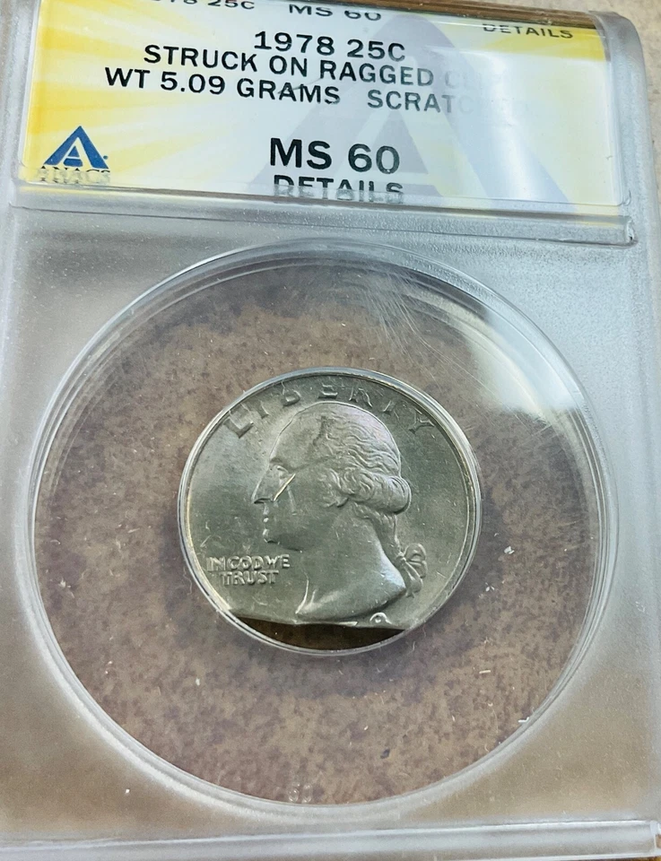 WASHINGTON 1978 cuarto 25c, clip irregular error - muy escasos detalles ANACS MS60. Foto 4 de 4