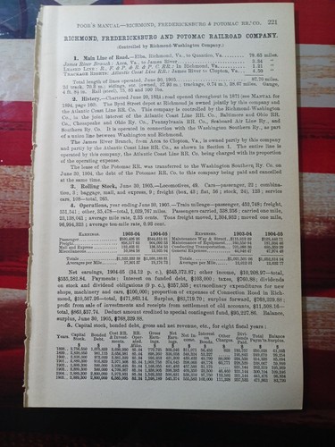 1906 Train Report RICHMOND FREDERICKSBURG & POTOMAC RAILROAD Quantico Virginia